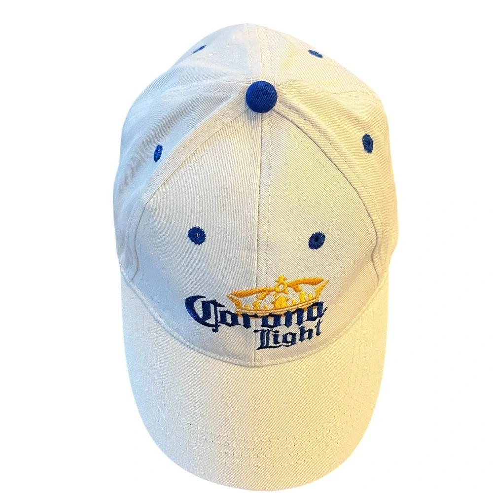 Corona Light Hat Cap Adult White Hook & Loop Cotton La Vida Mas Fina Beer Logo